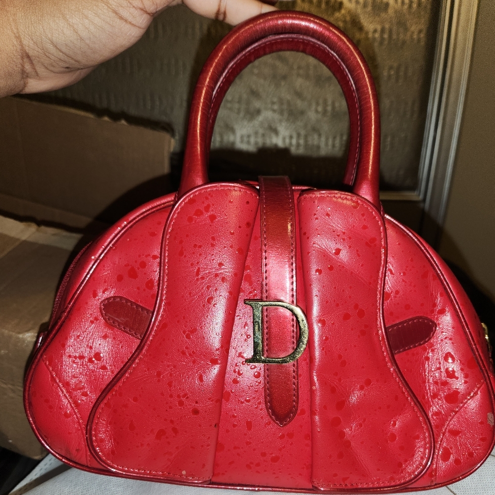 Red vintage Christian Dior Raindrop Saddle Bowler Bag